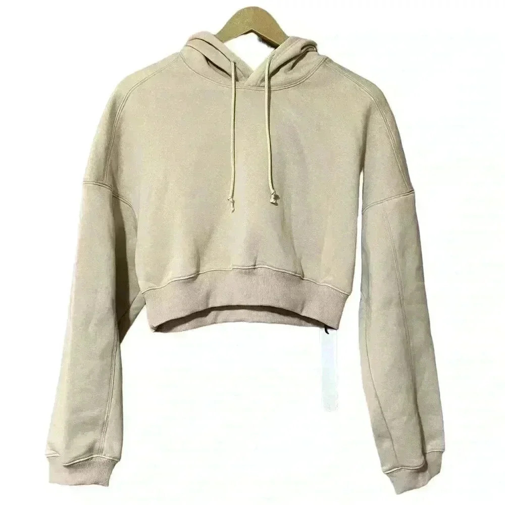 Lattelier Women’s Medium Latte Beige Milestone Crop Hoodie Athleisure Clean Girl
